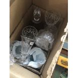 A box of glassware to include decanter, etc. Catalogue only, live bidding available via our website.