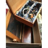 Box with swing mirror, wooden costume jewellery box etc. Catalogue only, live bidding available