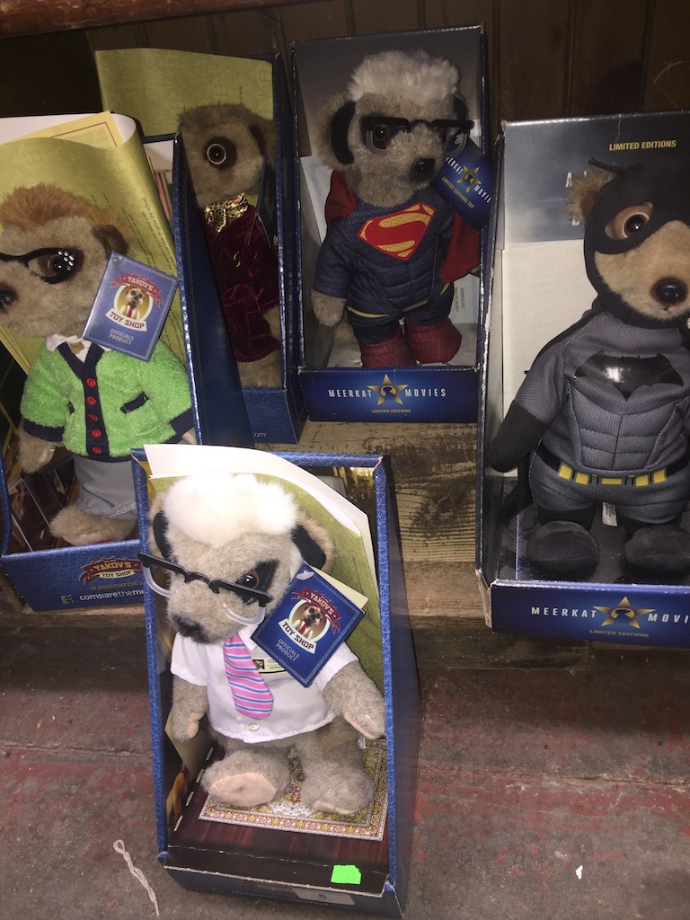 A collection of five Compare The Market meerkat toys Catalogue only, live bidding available via