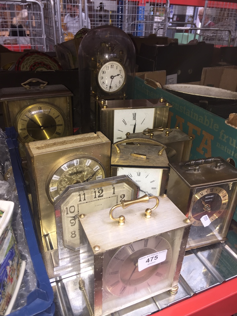 9 clocks to include 2 Metamec and a glass domed. Catalogue only, live bidding available via our