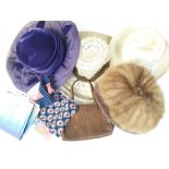 Two vintage hatboxes with 4 hats and a snakeskin bag/purse Catalogue only, live bidding available
