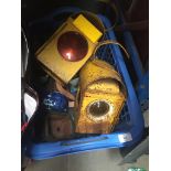 A crate of mixed items inc bonsai pots, work lights, etc Catalogue only, live bidding available