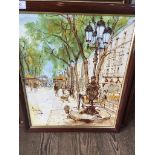 Bernard Dufour, Parisian street scene, oil on board, signed lower left, 45cm x 36cm, framed.