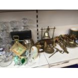 Brassware and glassware ic. three decanters Catalogue only, live bidding available via our