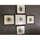 After David Shepherd, a set of five small steam train prints, one signed in pencil, all framed and