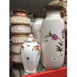 3 German vases and a Royal Albert "Old Country Roses" lidded vase.