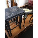 An ebonised and inlaid nest of two tables and a hand painted occasional table Catalogue only, live