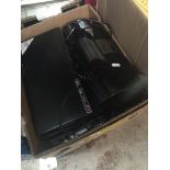 A box of electrical items to include Avex Diamond bluetooth speaker, LG DVD / DC player, a Humax