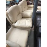 A cream leather G-Plan three piece suite Catalogue only, live bidding available via our website.