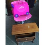 A magazine rack, a pink swivel stool and a pink Trunki ride on childrens travel case Catalogue only,