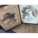 Two 19th century pencil/charcoal portrait sketches, 39cm x 29cm each, one framed and glazed.