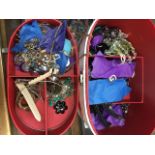 A vanity case full of costume, necklaces, brooches, rings, etc Catalogue only, live bidding