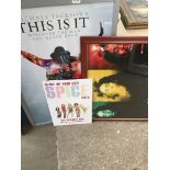 Two large framed posters of Michael Jackson & Bob Marley and Spice girls shop display