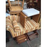 A small chaise with striped upholstery and a laminate stool Catalogue only, live bidding available