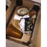 Box with glass vase, pottery ans copper Catalogue only, live bidding available via our website. If