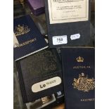 Three old passports and Co-Operative Penny Bank Pass Book. Catalogue only, live bidding available