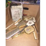 Dressing table hair brushes and mirrors and a plated tankard. Catalogue only, live bidding available