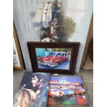 Four pictures inc large canvas, diner, Elvis, etc Catalogue only, live bidding available via our