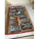 A pewter set of 12 model tanks by Royal Hampshire Catalogue only, live bidding available via our