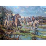 Alan Langford (b1952), "December Point To Point Boxing Day", oil on canvas, 120cm x 90cm, signed and