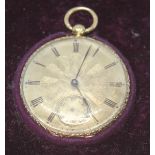 A gold pocket watch, marked '18K', diam. 40mm, gross wt. 44.94g, with case.