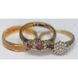 Two hallmarked 9ct gold rings and another marked '375', gross wt. 6.27g.