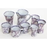 Janice Tchalenko "Jazz" for Dartington Pottery, eight pieces comprising three mugs, two vases and