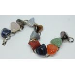 A vintage bracelet set with pebble worn polycrystalline gem stones including lapis lazuli and