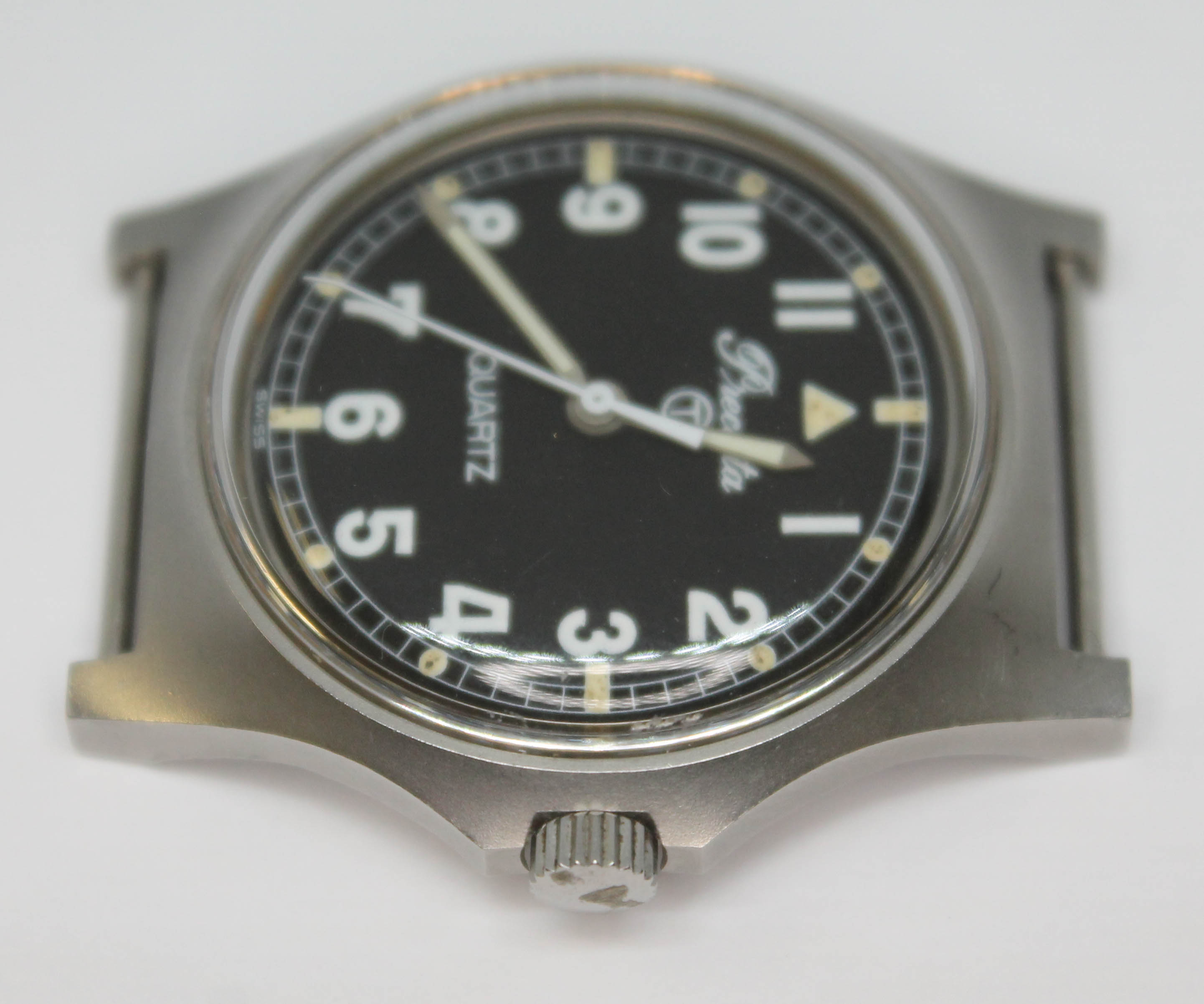 A 1980 Precista UK military stainless steel quartz wristwatch having signed black dial Arabic - Bild 7 aus 7