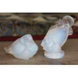 Two Lalique style opalescent miniature glass mascots by Sabino, height 3cm & 5cm.