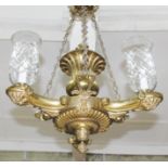 A Victorian gilt brass hanging light fitting, length 65cm