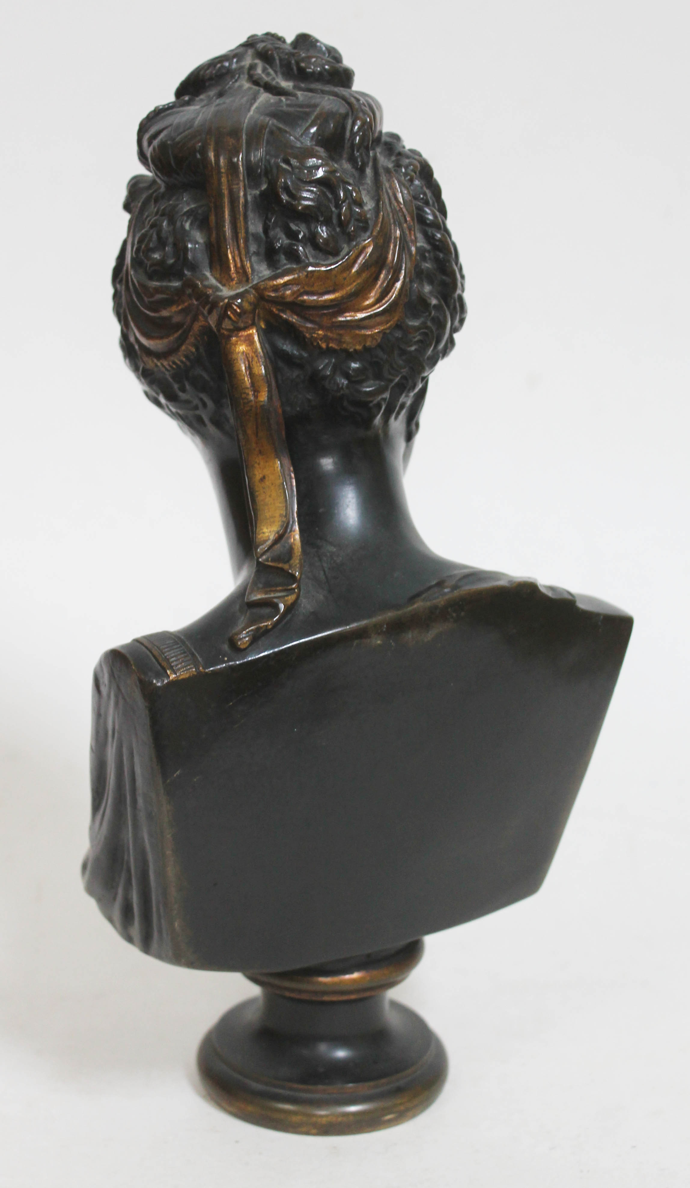 A French 19th century bronze after the antique depicting a Greek female with gilt head dress and - Image 2 of 3