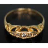 A late Edwardian hallmarked 18ct gold diamond ring, Birmingham 1916, gross wt. 2.43g, size O, with