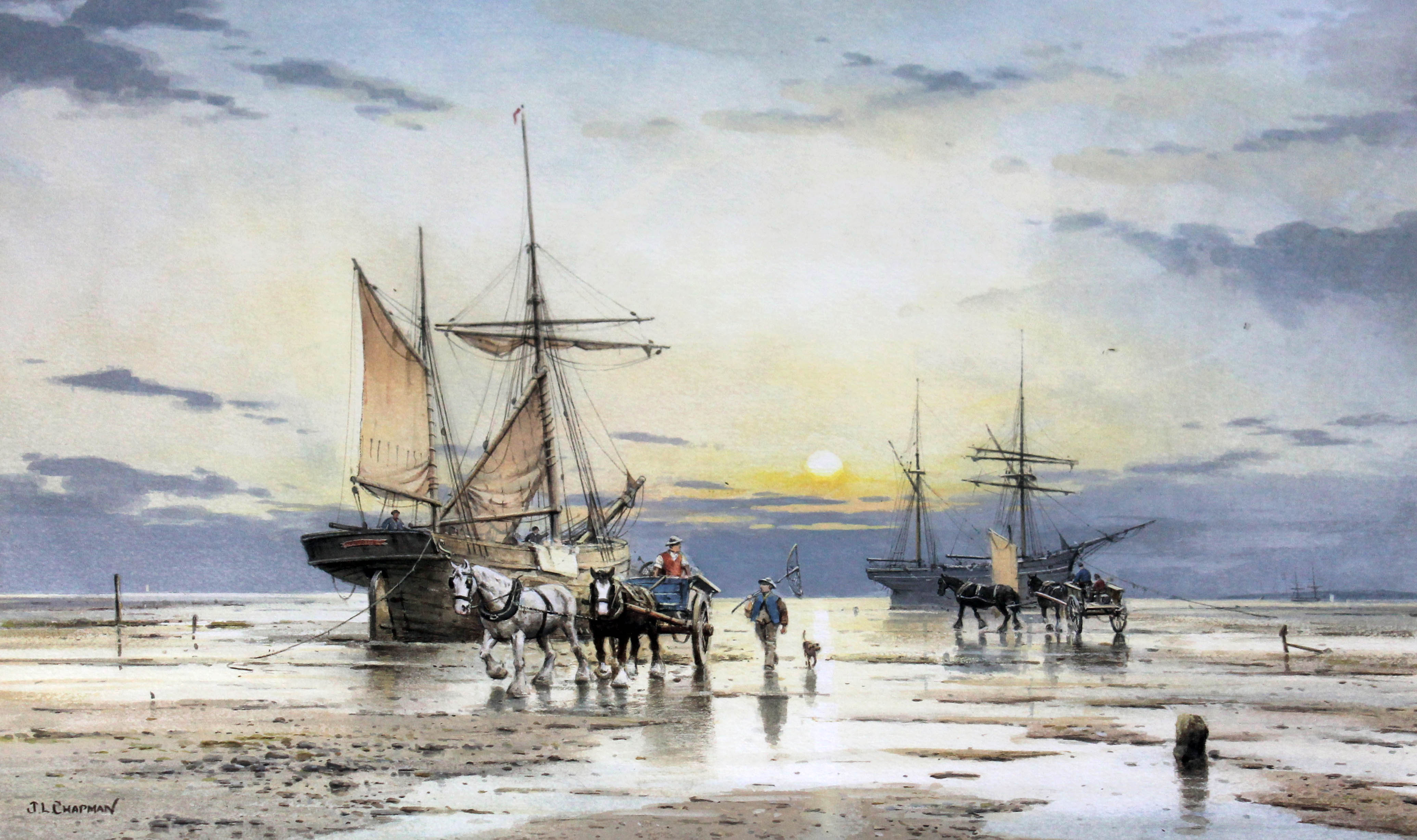 John Lewis Chapman (b1946), fisherman, watercolour, 47cm x 34cm, signed lower left, glazed and