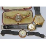 Four wristwatches comprising an early 20th century hallmarked 9ct gold ladies wristwatch and another