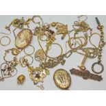 A mixed lot of hallmarked 9ct gold and yellow metal comprising earrings, pendants etc. gross wt.
