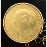 Victoria 1876 shield back half sovereign, with hallmarked 9ct gold mount, gross wt. 4.59g.