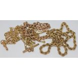 A mixed lot of chains, various marks including 9ct gold imports marks, '375' etc, wt. 21g.