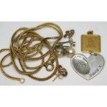 A mixed lot including a hallmarked silver heart shape pendant etc.