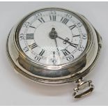An 18th century silver pair cased verge pocket watch, the gilt metal movement with engraved