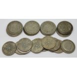 A group of GB coins, half crowns: 1920(5), 1921(4), 1922(4), 1923, 1941 & 1942, thirteen florins/two