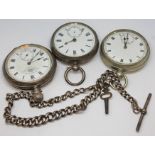 Three pocket watches comprising a hallmarked silver pocket watch with movement back plate
