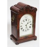 A 19th century mahogany single fusee bracket clock, scroll top, twin gitl brass handles, painted