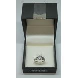 A Waterford claddagh ring set with heart shaped cut paste, marked '925', with box.