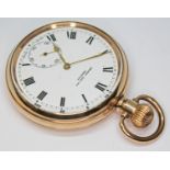 A Gold plated Zenith open faced pocket watch, the dial signed Ernest Eastham, Preston on white