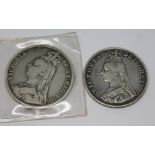 Victoria 1887 double florin and 1891 crown.