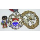 A mixed lot comprising a Fattorini Golden Shred badge, a hallmarked silver Masonic type medal and