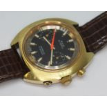 A vintage gold plated Avia Olympic chronograph wristwatch with signed black dial, gold and white