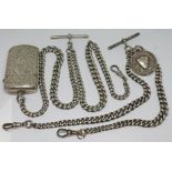 Two hallmarked silver Albert chains, one with hallmarked silver fob and the other with hallmarked