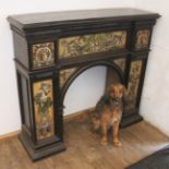 A 19th century fireplace with inset Dresden tiles.